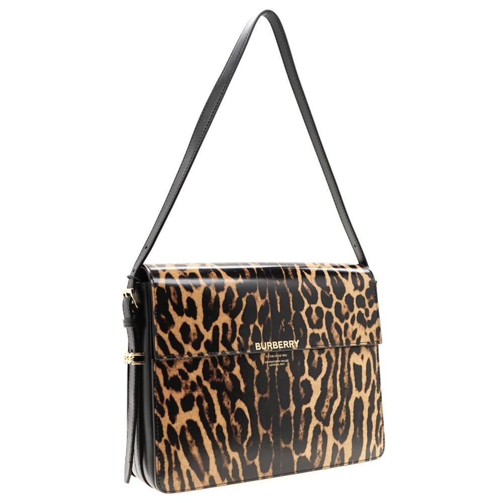 Burberry Grace Large Shoulder Bag Animal Print Patent Leather New